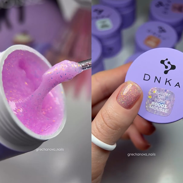 Гель DNKa builder gel MOUSSE №0003 сиреневый с поталью 30 мл HEMA