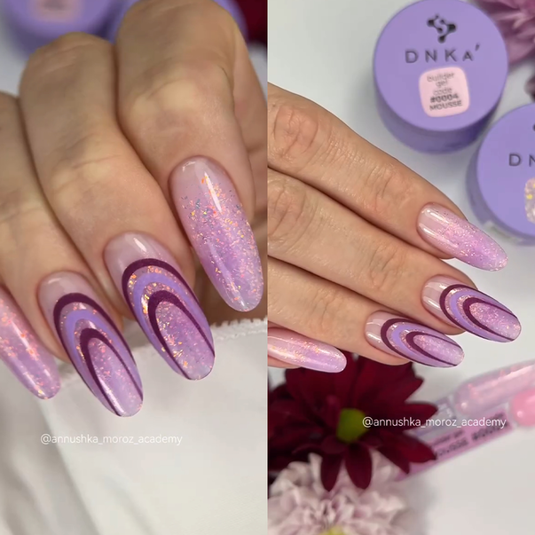 Гель DNKa builder gel MOUSSE №0003 сиреневый с поталью 30 мл HEMA