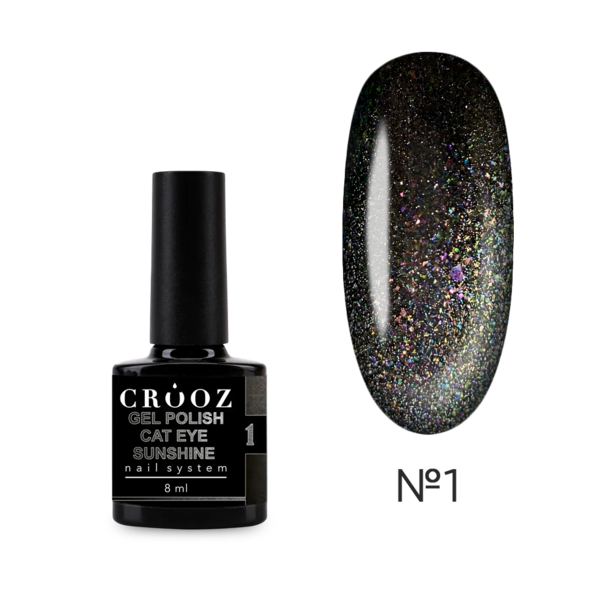 CHC16 クリスタルスピニングプレートminiラメ★Cosmichemp Crooz гель лак Cat Sunshine №1 срібний із мультиколор шиммером 8